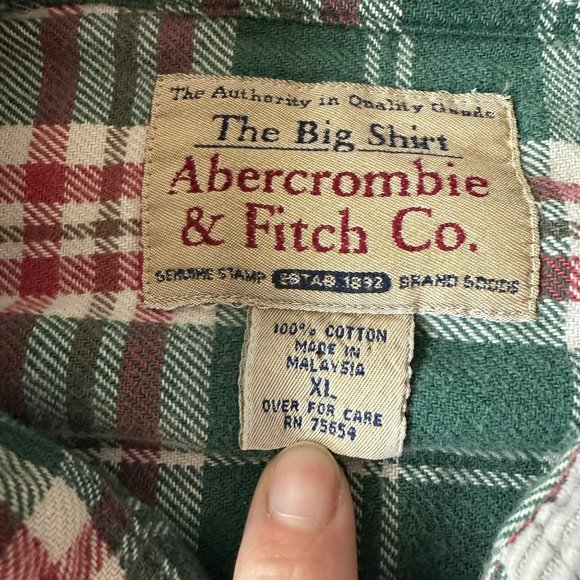 Abercrombie & Fitch Vintage Mens XL Green Plaid Button-Up Shirt Corduroy Collar - Picture 4 of 7